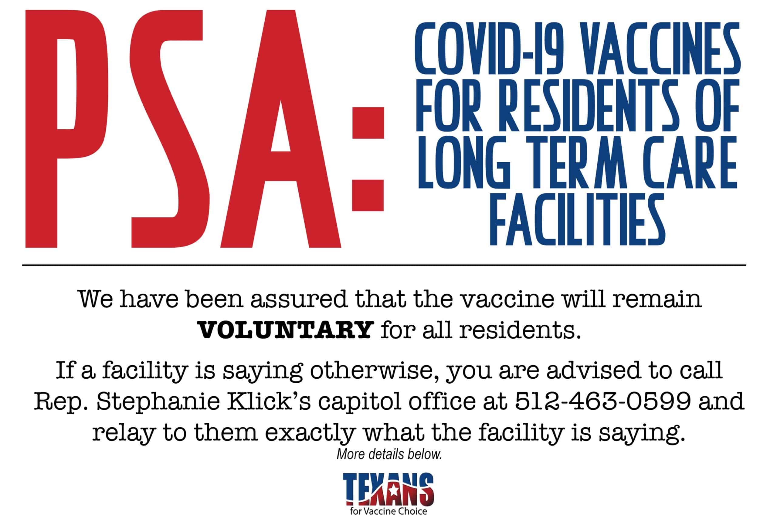 PSA: C0VID-19 VACCINES FOR RESIDENTS OF LONG TERM CARE FACILITIES